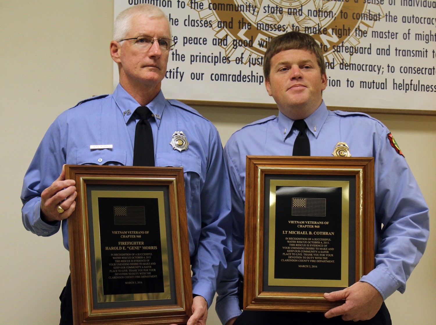 Firefighters recognized for water rescue by Vietnam Veterans ...